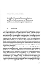 Kritik der Wissenschaftskommunikation und ihrer Analyse: PUS, PEST, Politisierung und wissenschaftsbezogener Populismus